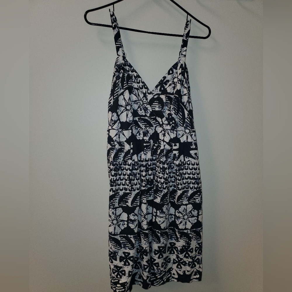 Merona XXL‎ Linen Black and White Floral Midi Dress